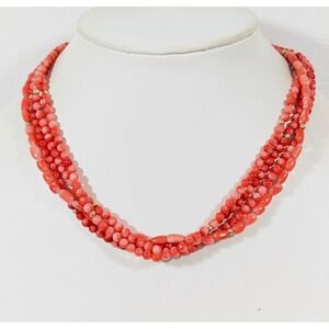 Zoe B 14k Gold Red Orange Coral Bead Multi Strand Necklace 17 inch